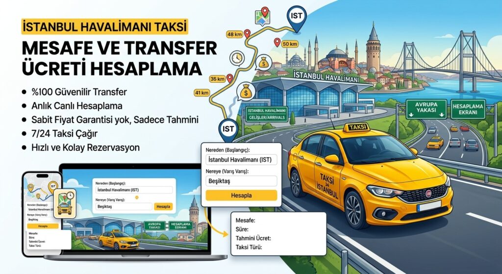 İstanbul Havalimanı taksi transferi için mesafe hesaplama ekranı